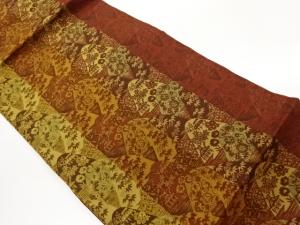 山並みに屋敷・笹・花々模様織出し名古屋帯